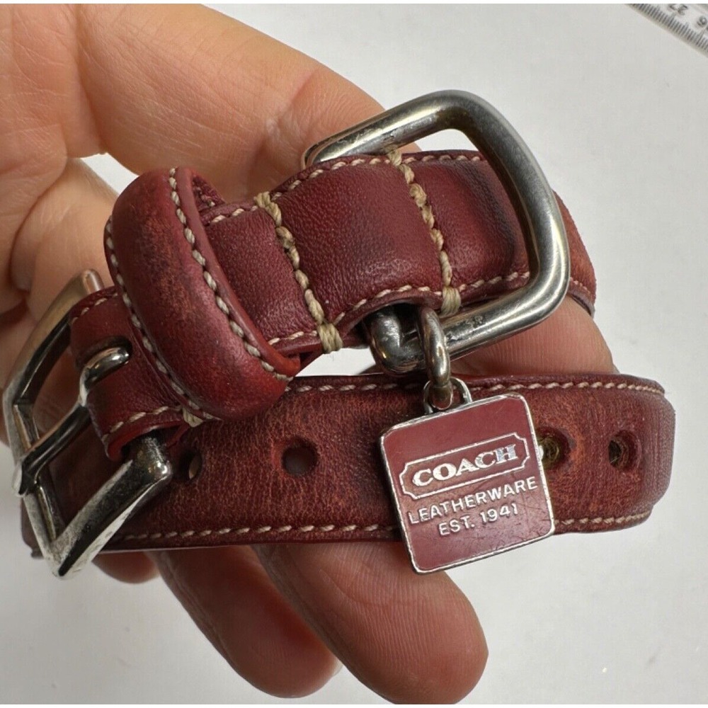 Coach Leather Dog Collar Grommets Hang Tag Silver‎ Tone Red Small 11-13"